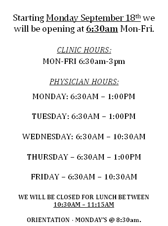 New Hours Starting Monday September 18th